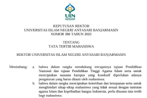 KEPUTUSAN REKTOR UNIVERSITAS ISLAM NEGERI ANTASARI BANJARMASIN TENTANG TATA TERTIB MAHASISWA